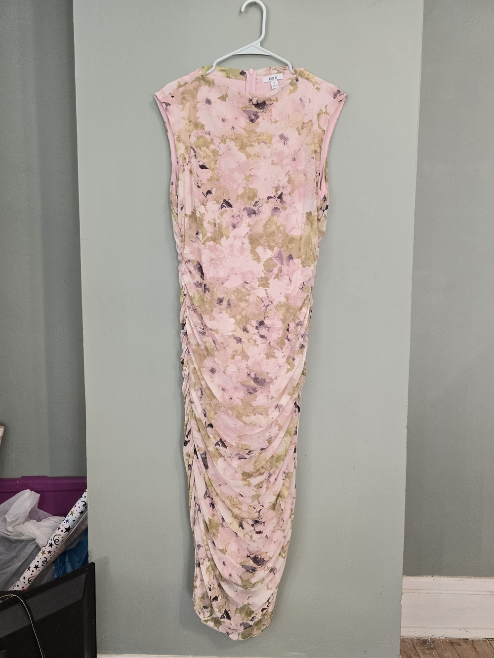 Bar III Pink Floral Ruched Maxi Dress